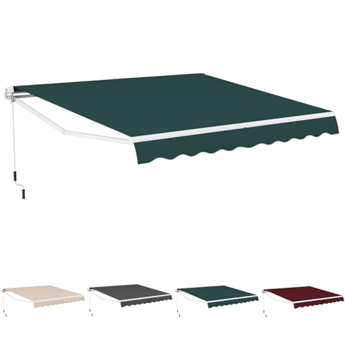 HOMASIS Markise mit Handkurbel, einziehbare Gelenkarmmarkise Sonnenschutz, Balkonmarkise mit UV- & Regenschutz, 5-35° Winkel einstellbar Sonnenmarkise für Balkon Terrasse Garten (3,6x3m, Grün) von HOMASIS