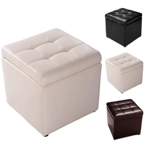 HOMASIS Quadratischer Sitzsack, Fußstütze aus PU, Aufbewahrungsbank für Schlafzimmer, Eingangsbereich, Wohnzimmer, niedriger Hocker, 40 x 40 x 40 cm, Tragkraft 110 kg (Weiß) von HOMASIS