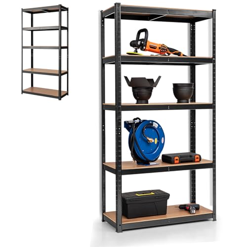 HOMASIS Schwerlastregal mit 5 Ebenen, 900kg belastbar, Metallregal höhenverstellbar, DIY Lagerregal mit Metallgestell, Steckregal Kellerregal Werkstattregal (Schwarz, 75x30x150 cm) von HOMASIS