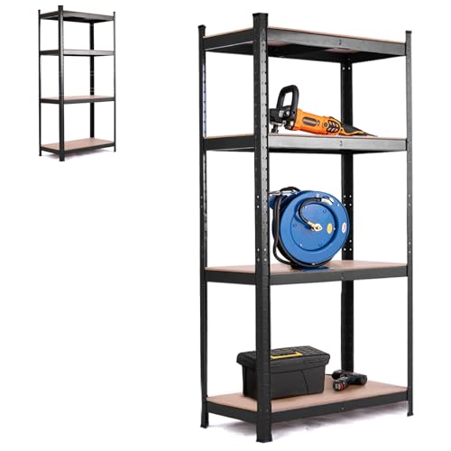 HOMASIS Schwerlastregal mit 4/5 Ebenen, 720kg/900kg belastbar, Metallregal höhenverstellbar, DIY Lagerregal mit Metallgestell, Steckregal Kellerregal Werkstattregal (Schwarz, 80x40x160 cm) von HOMASIS