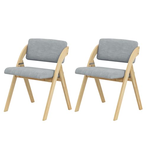 HOMASIS Set mit 2 Klappstühlen, Esszimmer, Wohnzimmerstuhl mit gepolsterter Sitzfläche und Rückenlehne, Küchenstuhl mit Beinen aus Hevea-Holz, für Wohnzimmer, Schlafzimmer, Büro, 56 x 53 x 76 cm (Grau von HOMASIS