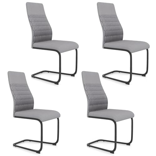 HOMASIS Set mit 4 Esszimmerstühlen, ohne Armlehnen, Küchenstühle mit hoher Rückenlehne und U-förmiger Metallbasis, Esstischstuhl aus Leinenstoff, für Esszimmer und Wohnzimmer, Grau HOMASIS Set mit 4 Esszimmerstühlen, ohne Armlehnen, Küchenstühle mit hoher Rückenlehne und U-förmiger Metallbasis, Esstischstuhl aus Leinenstoff, für Esszimmer und Wohnzimmer, Grau von HOMASIS