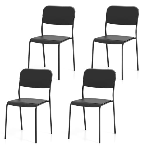 HOMASIS Set mit 4 stapelbaren Esszimmerstühlen mit Metallbeinen, Stühle mit Sitz und Rückenlehne aus PP, moderne Beistellstühle für Wohnzimmer, Esszimmer, Küche, Wartezimmer (schwarz) von HOMASIS