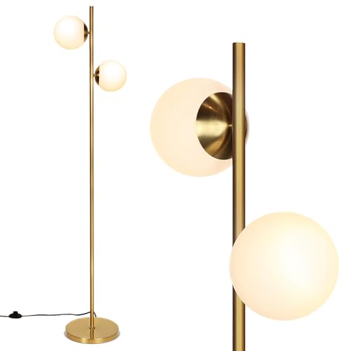 HOMASIS Stehlampe 165cm, Stehleuchte mit 2 6W-LED-Glühbirnen, Standleuchte mit E27 Fassung, Glaslampenschirmen & Fußschalter, Standlampe aus Metall, Leselampe für Wohnzimmer Schlafzimmer Büro, Gold HOMASIS Stehlampe 165cm, Stehleuchte mit 2 6W-LED-Glühbirnen, Standleuchte mit E27 Fassung, Glaslampenschirmen & Fußschalter, Standlampe aus Metall, Leselampe für Wohnzimmer Schlafzimmer Büro, Gold von HOMASIS