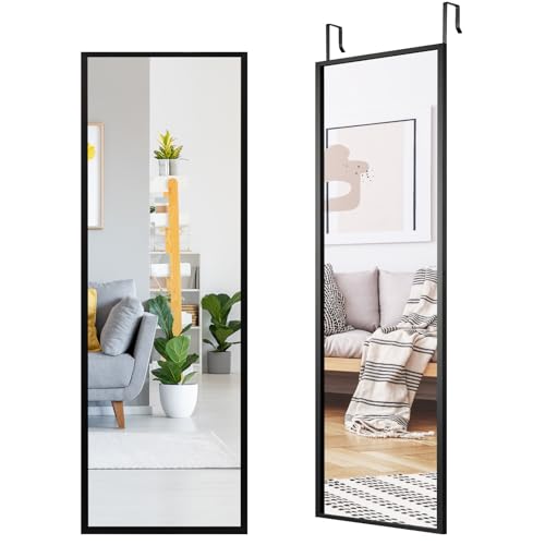 HOMASIS Wandspiegel groß 35,5x108cm, Spiegel mit 2 Haken höhenverstellbar, Ganzkörperspiegel aus Bruchsicherem Glas, Türspiegel mit Metallrahmen, für Schlafzimmer, Wohnzimmer & Flur (Schwarz) von HOMASIS