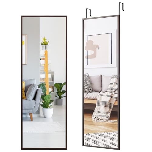 HOMASIS Wandspiegel groß 35,5x108cm, Spiegel mit 2 Haken höhenverstellbar, Ganzkörperspiegel aus Bruchsicherem Glas, Türspiegel mit Metallrahmen, für Schlafzimmer, Wohnzimmer & Flur (Braun) von HOMASIS