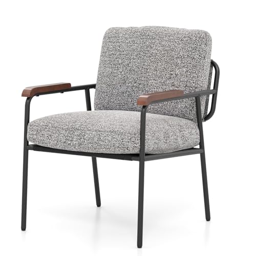 HOMASIS Wohnzimmerstuhl mit Rückenkissen, Entspannungsstuhl, breiter gepolsterter Sitz, faules Sofa mit Metallrahmen, moderner Lesestuhl für Schlafzimmer, Wohnzimmer, Büro von HOMASIS