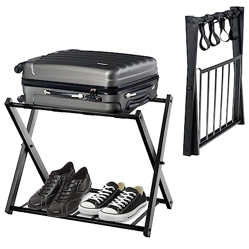 HOMASIS klappbar Kofferständer Kofferablage, 2 Ebenen Kofferhocker, Kofferbock aus Metall, Gepäckablage für Koffer & Schuhe, Kofferhalter für Hotelzimmer Flur & Wohnzimmer, 68x43x56cm (1, Schwarz) HOMASIS klappbar Kofferständer Kofferablage, 2 Ebenen Kofferhocker, Kofferbock aus Metall, Gepäckablage für Koffer & Schuhe, Kofferhalter für Hotelzimmer Flur & Wohnzimmer, 68x43x56cm (1, Schwarz) von HOMASIS