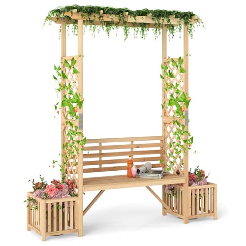 Homasis 2-Sitzer-Gartenbogen mit Bank, Pergola aus Holz, für den Außenbereich, Rankgitter für Kletterpflanzen und Ranken, Park, Terrasse, natürlich Homasis 2-Sitzer-Gartenbogen mit Bank, Pergola aus Holz, für den Außenbereich, Rankgitter für Kletterpflanzen und Ranken, Park, Terrasse, natürlich von HOMASIS