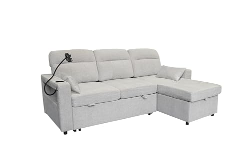 HOMAVO Eck-Sofa 3-Sitzer mit Bettfunktion und Stauraum, Hellgrau, ausziehbares Bett mit integriertem Fußhocker, Multifunktionales Schlafsofa für Wohnzimmer HOMAVO Eck-Sofa 3-Sitzer mit Bettfunktion und Stauraum, Hellgrau, ausziehbares Bett mit integriertem Fußhocker, Multifunktionales Schlafsofa für Wohnzimmer von HOMAVO