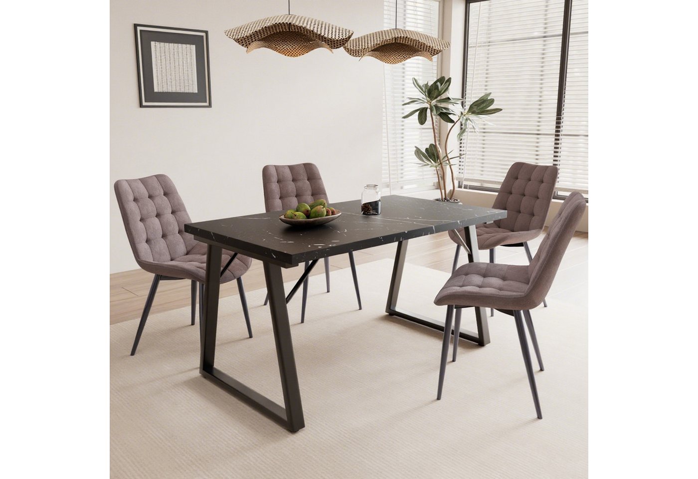HOMAVO Essgruppe mit Samtstühlen & Esstisch – Modern & Vielseitig(YZ2-Z2) von HOMAVO