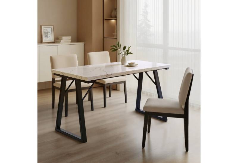HOMAVO Esstisch MDF-Tischplatte mit Marmor- oder Holzoptik, Metallgestell-Z2 (Einzeltisch), Sehr stabile Konstruktion, moderne Form von HOMAVO
