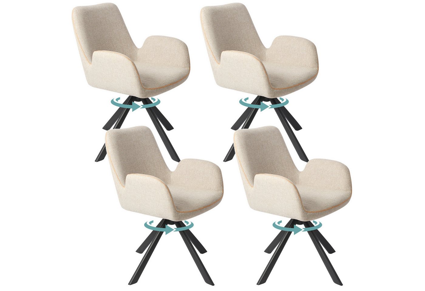 HOMAVO Esszimmerstuhl YZ7 Set 4 Stück mit Armlehnen in Drehbar Vintage-Look (4er-Set), 360° drehbar, vielseitig einsetzbar von HOMAVO