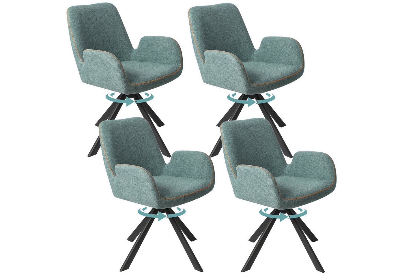 HOMAVO Esszimmerstuhl YZ7 Set 4 Stück mit Armlehnen in Drehbar Vintage-Look (4er-Set), 360° drehbar, vielseitig einsetzbar von HOMAVO