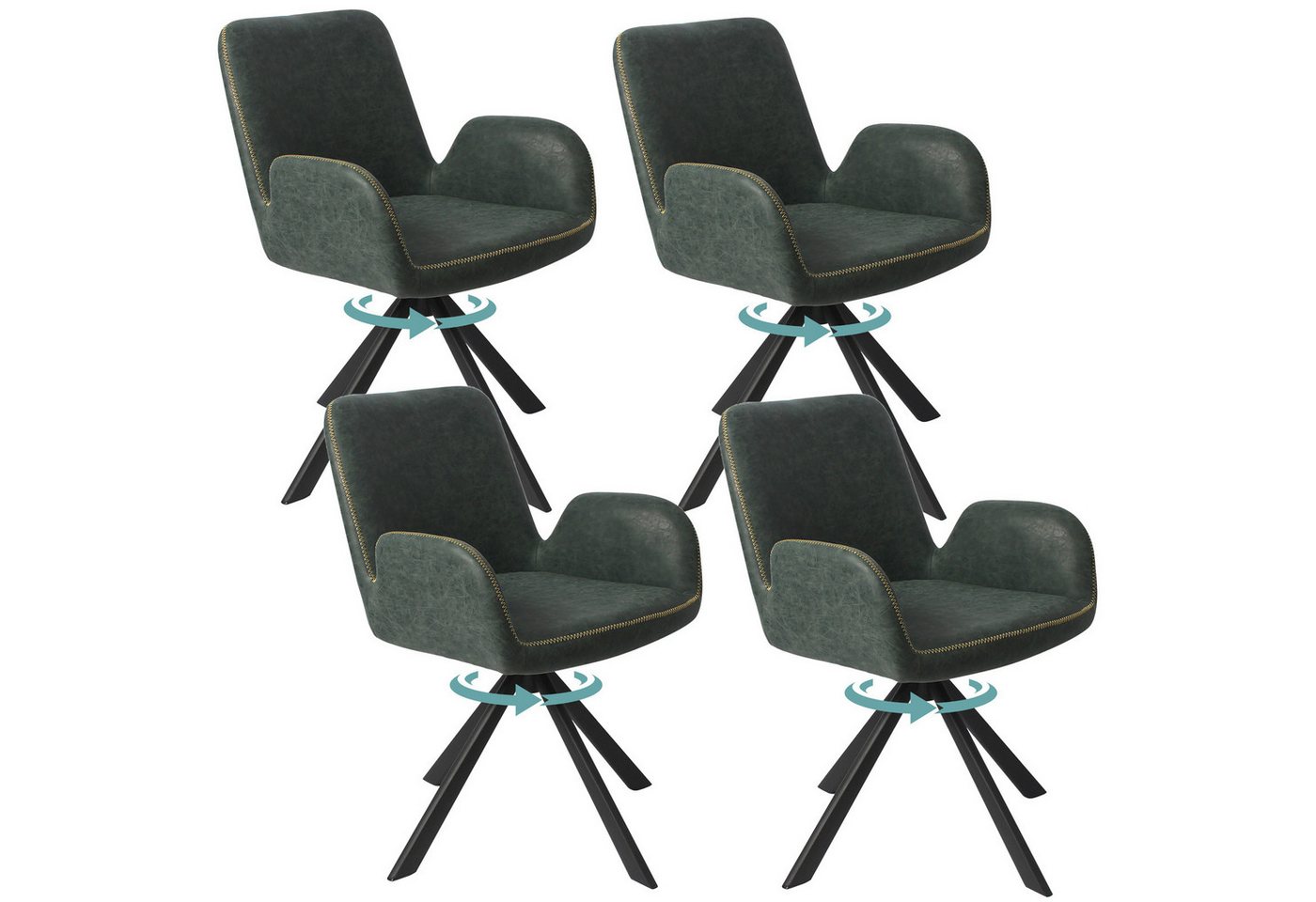 HOMAVO Esszimmerstuhl YZ7 Set 4 Stück mit Armlehnen in Drehbar Vintage-Look (4er-Set), 360° drehbar, vielseitig einsetzbar von HOMAVO