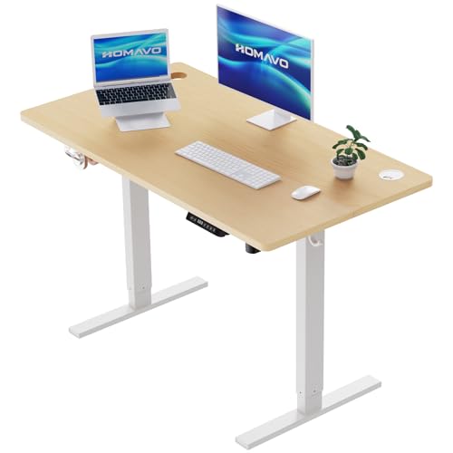 HOMAVO Höhenverstellbarer Schreibtisch 140x70cm,Schnelles Laden USB-A/Typ C,Elektrischer Schreibtisch mit Memory- und Rebound-Funktion, Schreibtisch Höhenverstellbar Elektrisch (70–119 cm) von HOMAVO