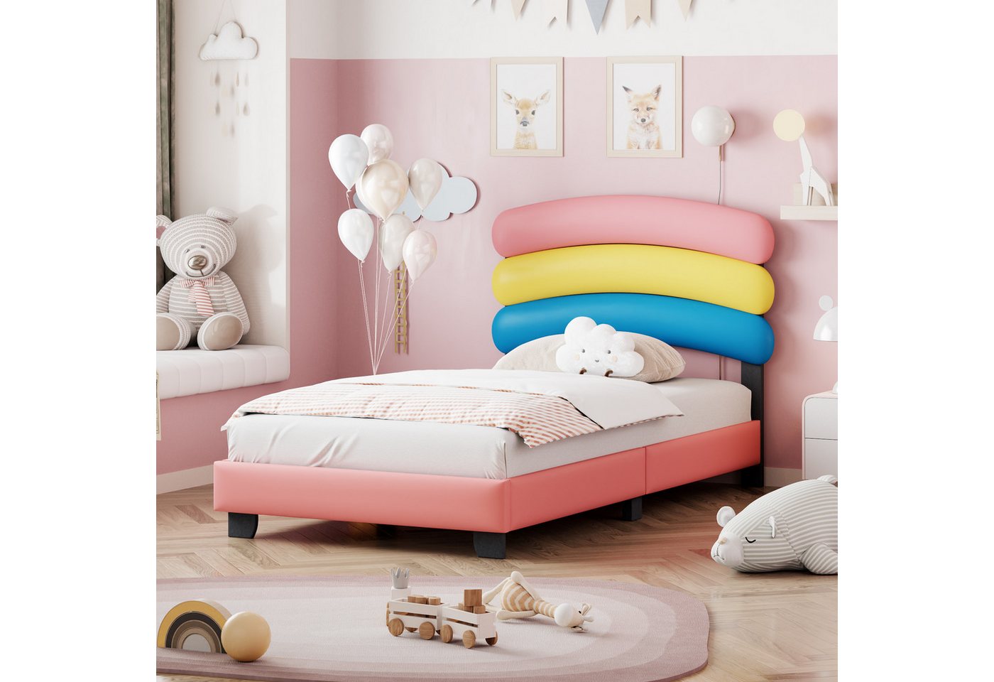 HOMAVO Kinderbett Kinderbett Polsterbett 90*200cm mit Lattenrost,Regenbogenform PU-Leder von HOMAVO