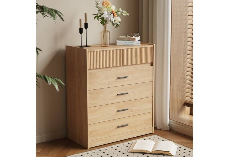 HOMAVO Kommode DG1 mit 6 Schubladen in Weiß oder Eiche-Optik, modern & geräumig, FSC®, Zwei Griffvarianten, viel Stauraum, pflegeleicht von HOMAVO