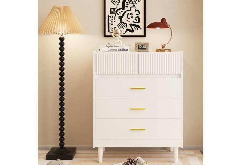 HOMAVO Kommode DG2 mit 5 Schubladen, mit Beinen, 74x90 cm, FSC®, 15 cm Holzfüße, Wellenfront von HOMAVO