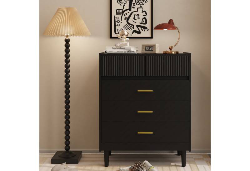 HOMAVO Kommode DG2 mit 5 Schubladen, mit Beinen, 74x90 cm, FSC®, 15 cm Holzfüße, Wellenfront von HOMAVO