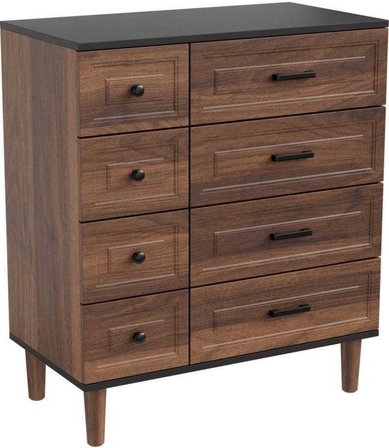 HOMAVO Kommode DG3 mit 8 Schubladen– modernes Design mit Füßen-75x40x87 cm, FSC®-zertifiziert, pflegeleicht, Innenprägung-Front mit Tiefziehfolie von HOMAVO