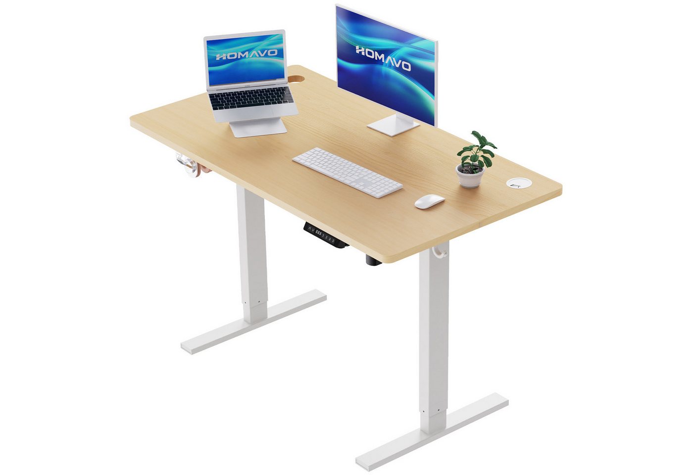 HOMAVO Schreibtisch Höhenverstellbarer schreibtisch mit Memory- und Rebound-Funktion, USB/Typ C,Länge 120 cm, Länge 140, zwei Größen von HOMAVO
