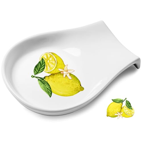 Zitronen-Löffelablage, weiße Keramik-Löffelablage für Herdplatte, Löffelhalter für Küchentheke, Zitronen-Dekor, 11,4 cm Zitronen-Löffelablage, weiße Keramik-Löffelablage für Herdplatte, Löffelhalter für Küchentheke, Zitronen-Dekor, 11,4 cm von HOMBENE DINNERWARE NOT ONLY FOR DINNER