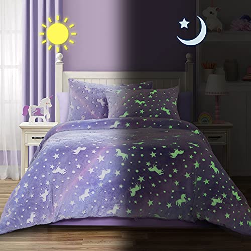 HOMBYS Glow in the Dark Bettwäsche-Set 3-teilig Twin/Twin XL, lila Samt-Bettwäsche-Sets für Doppelbett, Bett in einer Tasche, Raumdekoration von HOMBYS