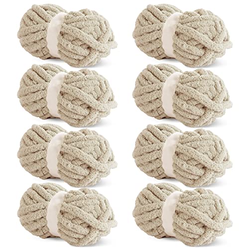 HOMBYS Khaki-grobes Chenille-Garn zum Häkeln, sperriges, dickes, flauschiges Garn zum Stricken, super sperriges, grobes Garn für Handstrickdecke, 8 Jumbo-Pack (31.7 m, 227 g pro Knäuel) von HOMBYS