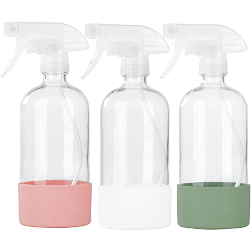 HOMBYS Leere klare Glas-Sprühflaschen mit Silikonhüllenschutz – nachfüllbare 473 ml Behälter für Reinigungslösungen, ätherische Öle, Nebelpflanzen – Qualitätssprüher – 3 Stück von HOMBYS