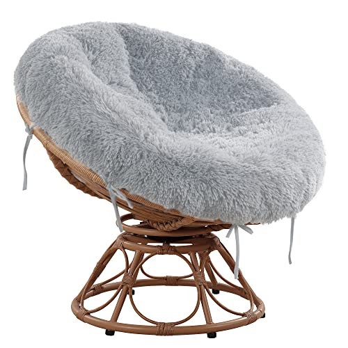 HOMBYS Shaggy-Bezug für Papasan-Kissen, flauschiges Plüsch-Kunstfell, nur Schonbezug mit Reißverschluss, abnehmbar und maschinenwaschbar, 127 cm (passend für 111.8–121.9 cm, Hellgrau) von HOMBYS