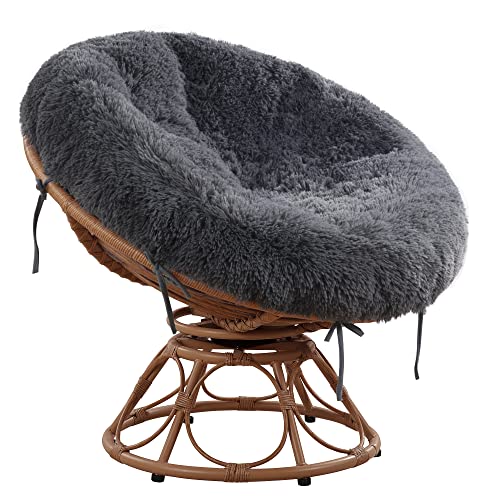 HOMBYS Zotteliger Bezug für Papasan-Kissen, Flauschiger Plüsch-Kunstfell-Reißverschluss, nur Schonbezug mit Reißverschluss, abnehmbar und maschinenwaschbar, 127 cm, Grau von HOMBYS