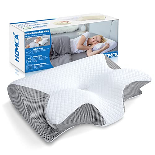 HOMCA 2 in 1 Ergonomisches Nackenkissen Orthopädisches Kopfkissen Memory Foam Kissen für Rücken-, Seiten- und Bauchschläfer, 60x40x12/14cm, Grau von HOMCA