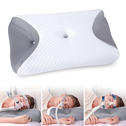 HOMCA CPAP Memory Foam Kissen für Alle CPAP-Masken, Ergonomisches Kissen für Seitenschläfer mit CPAP-Maskenrillen und Stützbereich, Reduziert Luftauslässe und Druck der Maske von HOMCA