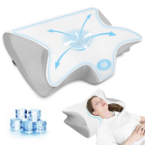 HOMCA Nackenkissen Orthopädisches Memory Foam Kissen 2 in 1 Nackenstützkissen mit 3D Kühlung Kissenbezüge Ergonomisches Schlafkissen für Rücken-, Seiten- und Bauchschläfer, Grau, 60x13/11x40 cm von HOMCA