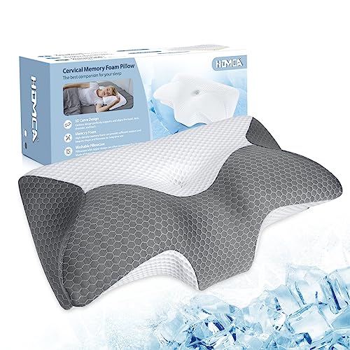 HOMCA Orthopädisches Kissen,Ergonomisches Nackenkissen aus Memory Foam mit Kühlung Kissenbezüge, Anti schnarch Kopfkissen für Rücken, Seiten,Bauchschläfer 60 * 35 * 8/12cm von HOMCA