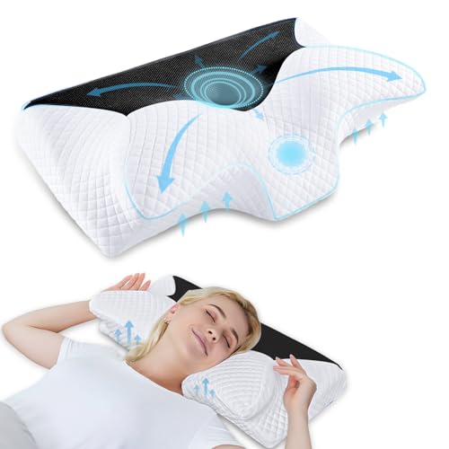 HOMCA Orthopädisches Kissen Memory Foam Nackenstützkissen Ergonomisches Kopfkissen für Seitenschläfer Rückenschläfer und Bauchschläfer, Waschbare Kisseneinzug, Schwarz von HOMCA