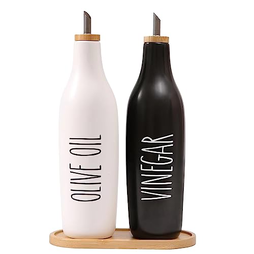 HOMCDALY Olivenöl und Essig Spender Set, Keramik Öl und Essig Flaschen mit Bambus Tablett, 16 Unzen Ölbehälter Küche Olivenöl Menage Ölbehälter Küche Dekor | 2er Set - P-Black&White HOMCDALY Olivenöl und Essig Spender Set, Keramik Öl und Essig Flaschen mit Bambus Tablett, 16 Unzen Ölbehälter Küche Olivenöl Menage Ölbehälter Küche Dekor | 2er Set - P-Black&White von HOMCDALY