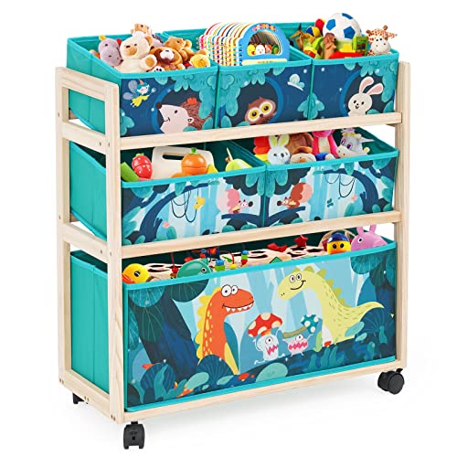 HOMCENT Kinder-Spielzeug-Organizer mit Rädern und 6 Aufbewahrungsbehältern mit großer Kapazität zur Aufbewahrung von Spielzeug für Kinderzimmer, Jungenzimmer(Dinosaurier) von HOMCENT