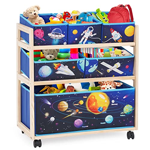 HOMCENT Kinder-Spielzeug-Organizer mit Rädern und 6 Aufbewahrungsbehältern mit großer Kapazität zur Aufbewahrung von Spielzeug für Kinderzimmer, Jungenzimmer(Stern) von HOMCENT