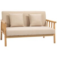 2 Sitzer Sofa, Couch mit 2 Lendenkissen Leinenoptik für klein Räume Beige von HOMCOM