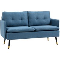 2 Sitzer Sofa, Couch mit Dickem Kissen, Leinenoptik und Stahlbeine Blau von HOMCOM