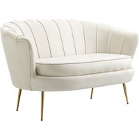 2 Sitzer Sofa Couch, gepolsterter Polstersofa mit Armlehne Samtopik Creme von HOMCOM