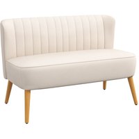 2-Sitzer Sofa Zweisitzer, Loveseat mit Leinenoptik, Holzbeine, Cremeweiß von HOMCOM