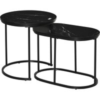 2er Set Couchtisch Satztisch Rund mit Faux Marmor Seite bis 30 kg Schwarz von HOMCOM