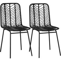 Homcom - 2er-Set Esszimmerstühle Aktzentstühle Küchenstühle, Boho-Stil, Rattan, 44 cm x 58 cm x 85 cm, Schwarz - Schwarz von HOMCOM