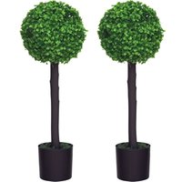 Künstliche Pflanzen, 2er-Set UV-beständige Zimmerpflanze, 60 cm Buchsbaum, Kunstpflanze mit Blumentopf, Kunstbaum, Wohnzimmerdeko für Garten, Balkon, von HOMCOM