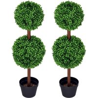2er-Set Künstlicher Buchsbaum groß 90 cm, UV-beständige Kunstpflanze, Plastik Künstliche Pflanzen im Topf, Kunstbaum, Fake Plant wie echt für von HOMCOM