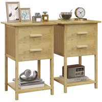 2er Set Nachttisch, Nachtschrank mit Schublade, Ablage und Griff, Natur von HOMCOM