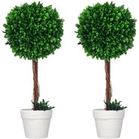 HOMCOM 2er-Set Künstlicher Buchsbaum groß 60 cm, Kunstpflanze UV-beständig, Plastik Künstliche Pflanzen im Topf, Kunstbaum, Fake Plant wie echt für von HOMCOM
